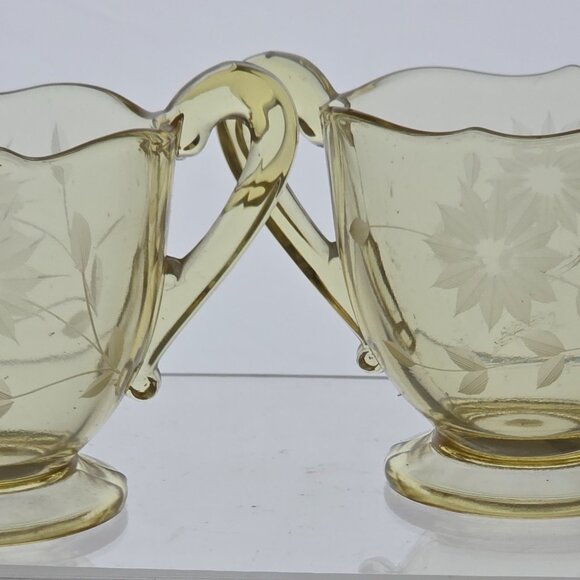 Lancaster Glass Co yellow Jubilee sugar and creamer set - Picture 1 of 4